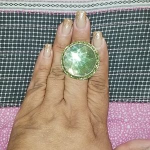 Statement Ring- Green and Gold Bling